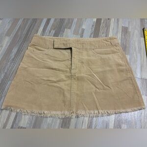 Delia Tan Corduroy Skirt with Frayed Hem